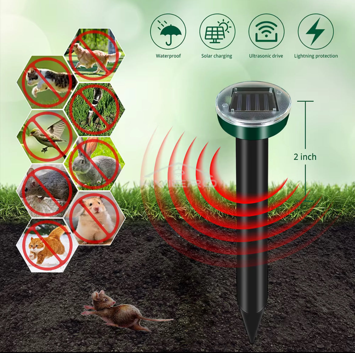 Solar Repeller Powered Ultrasonic Sonic Mouse Mole Pest ￼