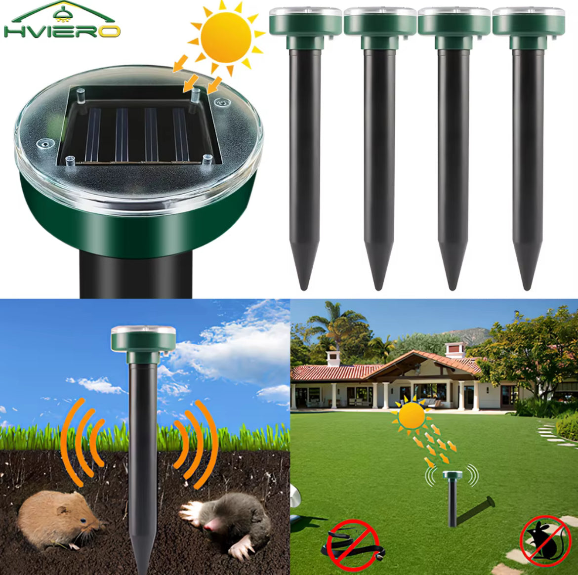 Solar Repeller Powered Ultrasonic Sonic Mouse Mole Pest ￼